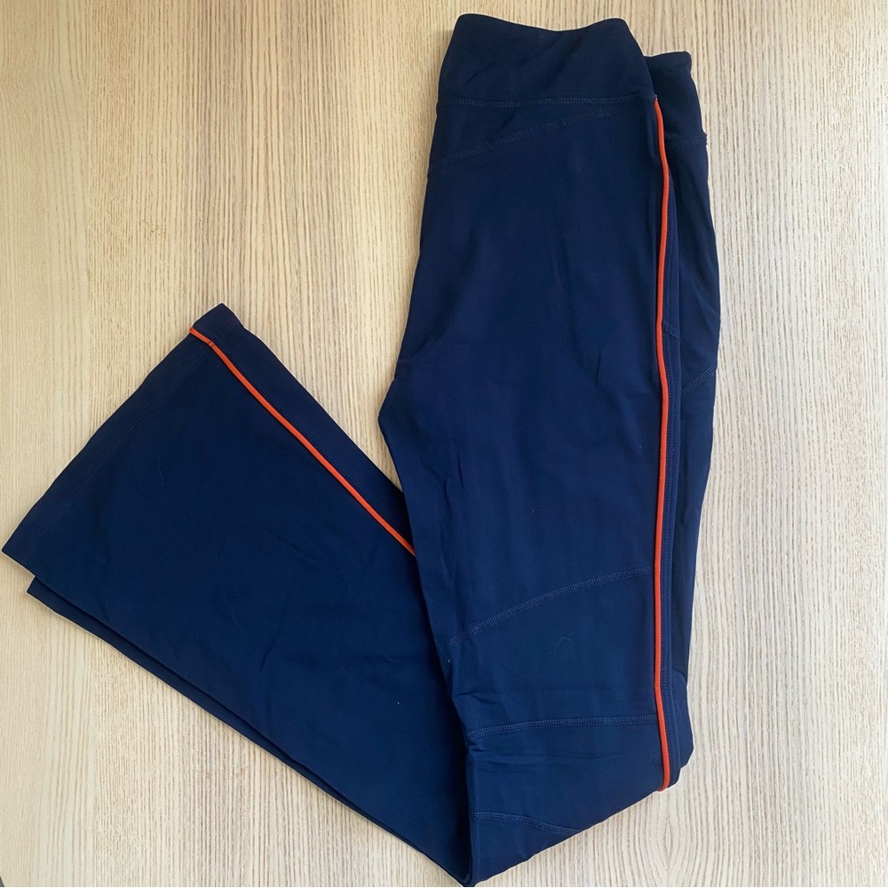 Flare leggings yoga pants navy with red side piping